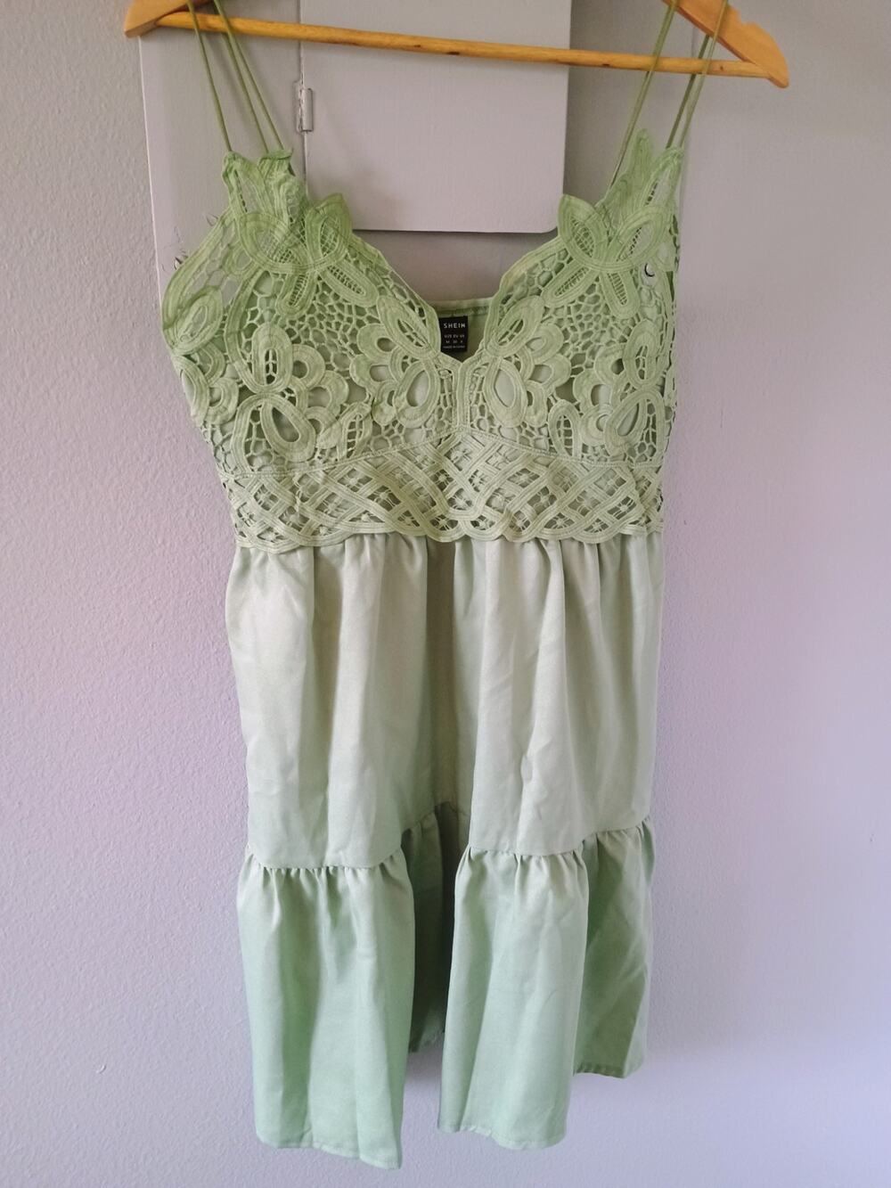 Crochet Lace Mini Dress in light mint green Bralette fairy Core whimsical Medium